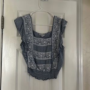Blue and white lace crop top
